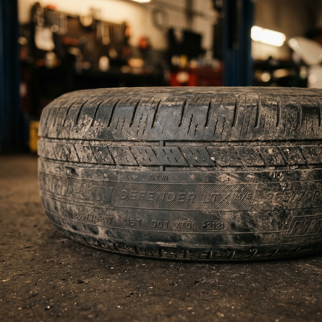 Pneu usé montrant les témoins d'usure